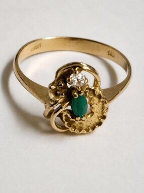 VTG Estate Spain 14K Gold Emerald & Diamond Estate Floral Ring Sz 7